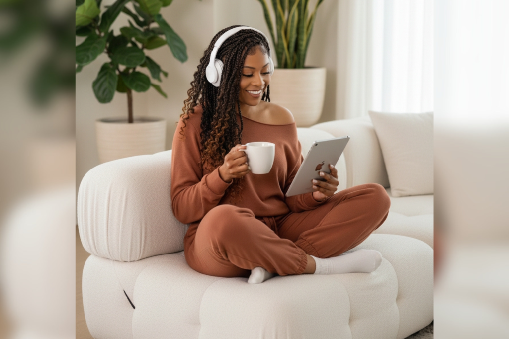 Successful audiobook narrator working from home studio