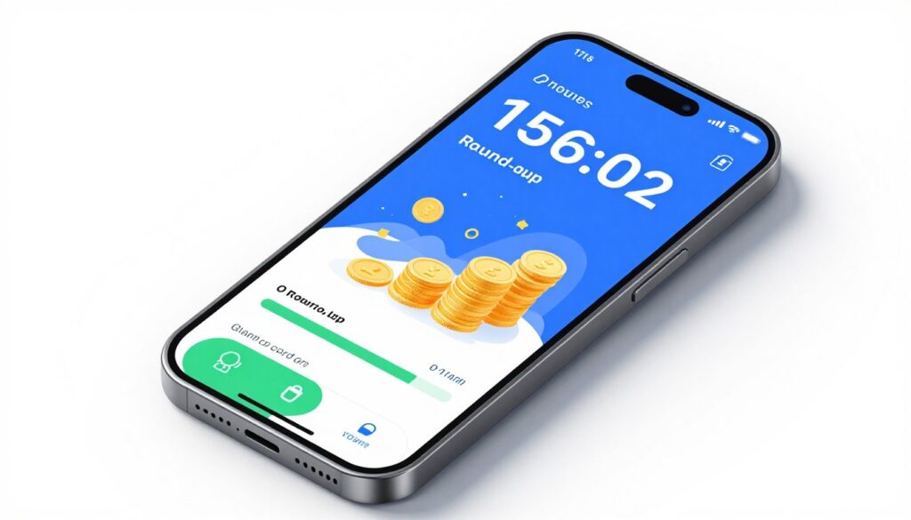 mobile banking app interface showing automatic savings features and round-up transactions